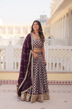 Lorenvalley Purple Pure Viscose Jacquard with Embroidered Sequins work Lehenga Choli