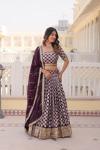Lorenvalley Purple Pure Viscose Jacquard with Embroidered Sequins work Lehenga Choli