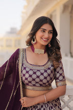 Lorenvalley Purple Pure Viscose Jacquard with Embroidered Sequins work Lehenga Choli