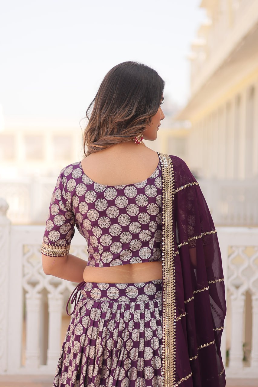 Lorenvalley Purple Pure Viscose Jacquard with Embroidered Sequins work Lehenga Choli