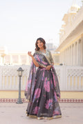 Lorenvalley Grey Russian Silk Digital Printed with Embroidered Sequins work Lehenga Choli