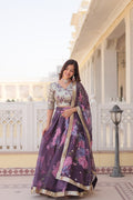 Lorenvalley Purple Russian Silk Digital Printed with Embroidered Sequins work Lehenga Choli