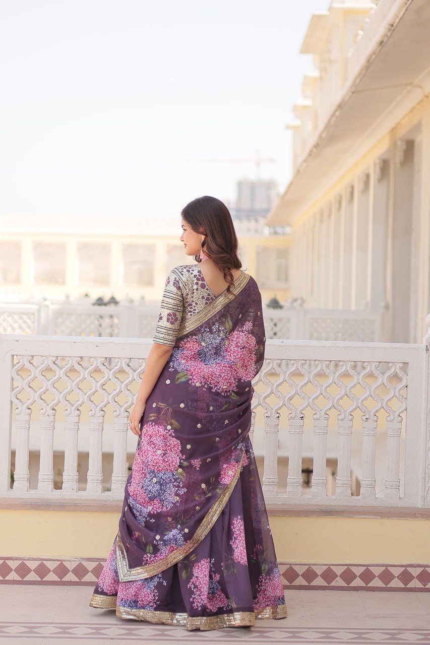 Lorenvalley Purple Russian Silk Digital Printed with Embroidered Sequins work Lehenga Choli