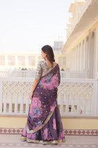Lorenvalley Purple Russian Silk Digital Printed with Embroidered Sequins work Lehenga Choli