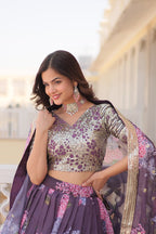 Lorenvalley Purple Russian Silk Digital Printed with Embroidered Sequins work Lehenga Choli