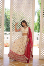 Lorenvalley Cream Pure Viscose Jacquard with 2D Dyeing and Embroidered Sequins work Lehenga Choli