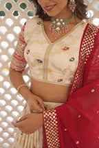 Lorenvalley Cream Pure Viscose Jacquard with 2D Dyeing and Embroidered Sequins work Lehenga Choli