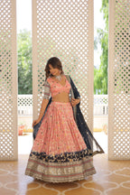 Lorenvalley Peach Pure Viscose Jacquard with 2D Dyeing and Embroidered Sequins work Lehenga Choli