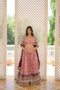 Lorenvalley Pink Pure Viscose Jacquard with 2D Dyeing and Embroidered Sequins work Lehenga Choli