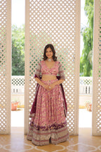 Lorenvalley Pink Pure Viscose Jacquard with 2D Dyeing and Embroidered Sequins work Lehenga Choli