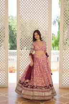 Lorenvalley Pink Pure Viscose Jacquard with 2D Dyeing and Embroidered Sequins work Lehenga Choli