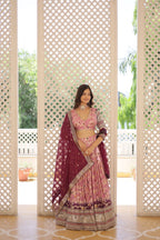 Lorenvalley Pink Pure Viscose Jacquard with 2D Dyeing and Embroidered Sequins work Lehenga Choli