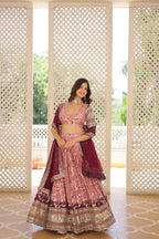Lorenvalley Pink Pure Viscose Jacquard with 2D Dyeing and Embroidered Sequins work Lehenga Choli