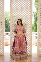 Lorenvalley Pink Pure Viscose Jacquard with 2D Dyeing and Embroidered Sequins work Lehenga Choli