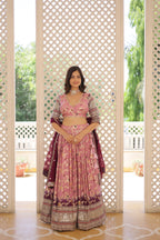 Lorenvalley Pink Pure Viscose Jacquard with 2D Dyeing and Embroidered Sequins work Lehenga Choli