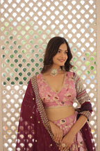 Lorenvalley Pink Pure Viscose Jacquard with 2D Dyeing and Embroidered Sequins work Lehenga Choli