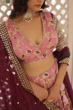 Lorenvalley Pink Pure Viscose Jacquard with 2D Dyeing and Embroidered Sequins work Lehenga Choli