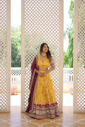 Lorenvalley Yellow Pure Viscose Jacquard with 2D Dyeing and Embroidered Sequins work Lehenga Choli