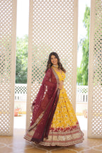Lorenvalley Yellow Pure Viscose Jacquard with 2D Dyeing and Embroidered Sequins work Lehenga Choli