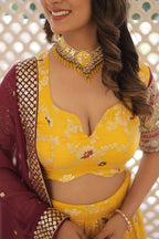 Lorenvalley Yellow Pure Viscose Jacquard with 2D Dyeing and Embroidered Sequins work Lehenga Choli
