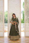 Lorenvalley Green Pure Viscose Jacquard with Double Zari work Lehenga Choli
