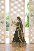 Lorenvalley Green Pure Viscose Jacquard with Double Zari work Lehenga Choli