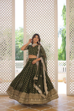 Lorenvalley Green Pure Viscose Jacquard with Double Zari work Lehenga Choli