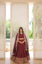 Lorenvalley Maroon Pure Viscose Jacquard with Double Zari work Lehenga Choli