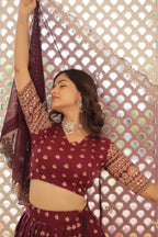 Lorenvalley Maroon Pure Viscose Jacquard with Double Zari work Lehenga Choli