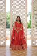 Lorenvalley Red Pure Viscose Jacquard with Double Zari work Lehenga Choli