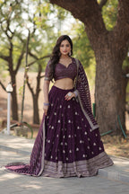 Lorenvalley Purple Faux Blooming Georgette with Sequins & Thread Embroidered work Lehenga Choli