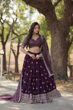 Lorenvalley Purple Faux Blooming Georgette with Sequins & Thread Embroidered work Lehenga Choli