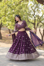 Lorenvalley Purple Faux Blooming Georgette with Sequins & Thread Embroidered work Lehenga Choli
