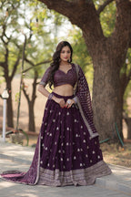 Lorenvalley Purple Faux Blooming Georgette with Sequins & Thread Embroidered work Lehenga Choli