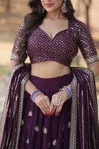 Lorenvalley Purple Faux Blooming Georgette with Sequins & Thread Embroidered work Lehenga Choli