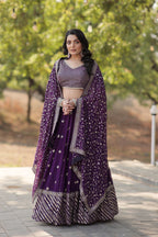 Lorenvalley Purple Faux Blooming Georgette with Sequins & Thread Embroidered work Lehenga Choli