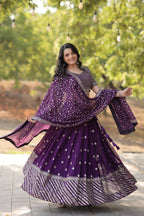 Lorenvalley Purple Faux Blooming Georgette with Sequins & Thread Embroidered work Lehenga Choli