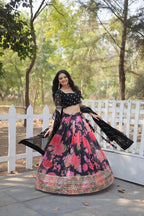 Lorenvalley Black Faux Georgette Digital Printed with Sequins & Thread Embroidered work Lehenga Choli