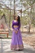 Lorenvalley Lavender Pure Viscose Jacquard with Kalamkari Jari Border Lehenga Choli