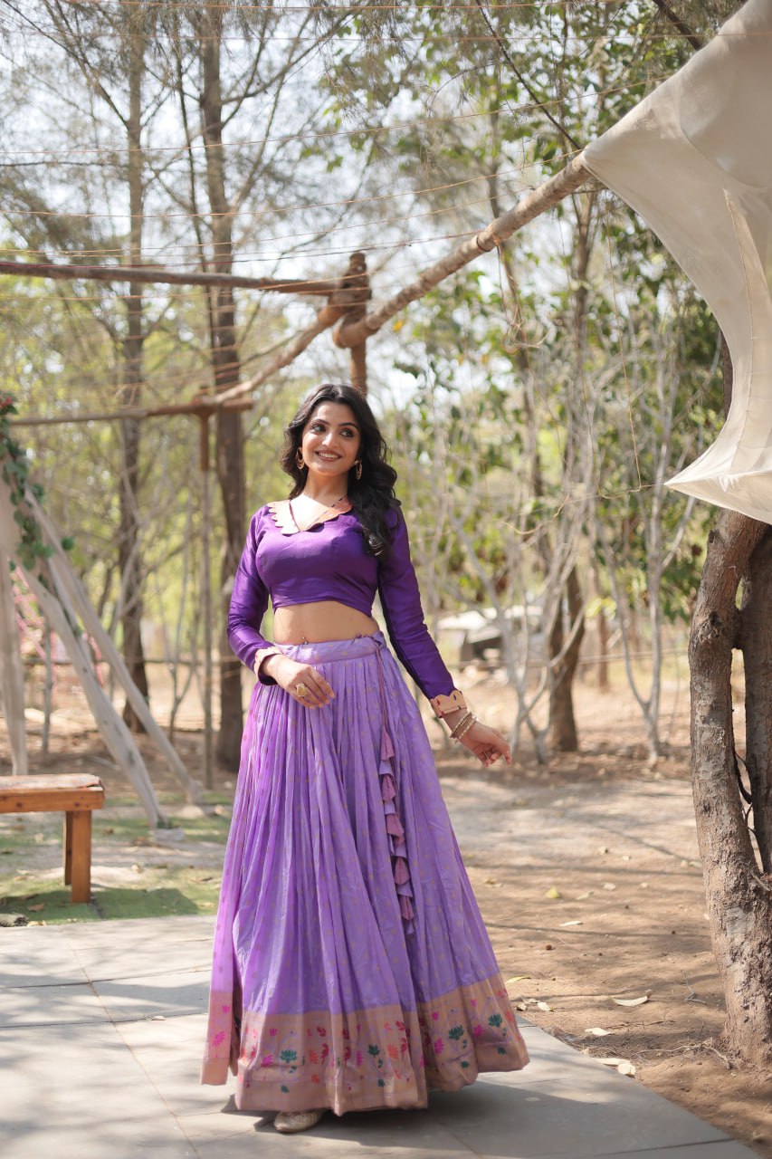 Lorenvalley Lavender Pure Viscose Jacquard with Kalamkari Jari Border Lehenga Choli