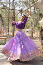 Lorenvalley Lavender Pure Viscose Jacquard with Kalamkari Jari Border Lehenga Choli