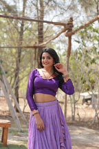 Lorenvalley Lavender Pure Viscose Jacquard with Kalamkari Jari Border Lehenga Choli