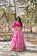 Lorenvalley Pink Pure Viscose Jacquard with Kalamkari Jari Border Lehenga Choli