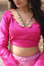 Lorenvalley Pink Pure Viscose Jacquard with Kalamkari Jari Border Lehenga Choli