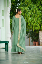 Evanik Designer Vichitra Silk with Rich Embroidered Zari & Thread Work Gown Dupatta - Distacart