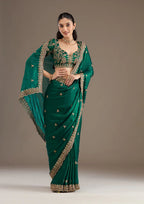 Evanik Green Fendy Satin Silk With Sequence Work Saree With Unstitched Blouse - Distacart