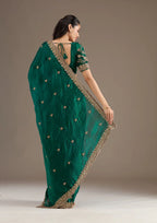 Evanik Green Fendy Satin Silk With Sequence Work Saree With Unstitched Blouse - Distacart