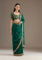 Evanik Green Fendy Satin Silk With Sequence Work Saree With Unstitched Blouse - Distacart