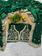Evanik Green Fendy Satin Silk With Sequence Work Saree With Unstitched Blouse - Distacart