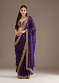 Evanik Purple Fendy Satin Silk With Sequence Work Saree With Unstitched Blouse - Distacart